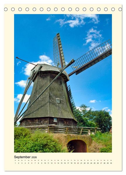 Produktbild: Nostalgie Windm&uuml;hlen (Tischkalender 2026 DIN A5 hoch), CALVENDO Monatskalender