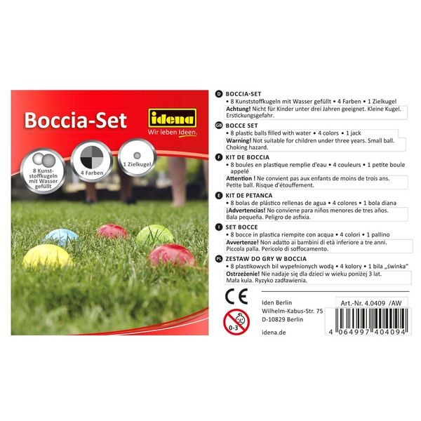 Produktbild: Idena Boccia mit 8 Kugeln aus Kunststoff rot gr&uuml;n gelb blau