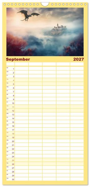 Produktbild: Familienplaner 2027 - Im Land der sch&ouml;nen Drachen mit 5 Spalten (Wandkalender, 21 x 45 cm) CALVENDO