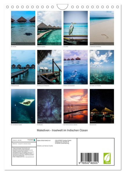 Produktbild: Malediven - Inselwelt im Indischen Ozean (Wandkalender 2026 DIN A4 hoch), CALVENDO Monatskalender