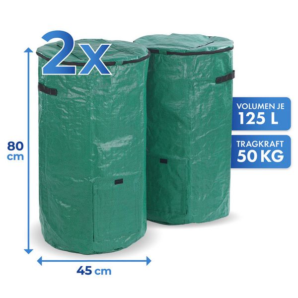 Produktbild: Komposter faltbar, 2er Set, Gr&uuml;n, Fassungsverm&ouml;gen je 125 l