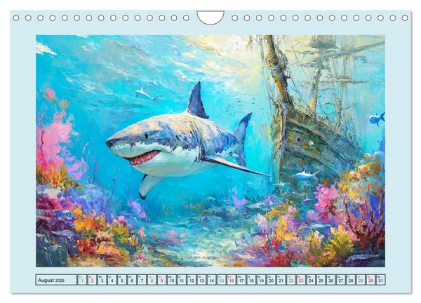 Produktbild: Im Tanz der Haie. Seelenstr&ouml;mung zwischen Mensch und Meer (Wandkalender 2026 DIN A4 quer), CALVENDO Monatskalender