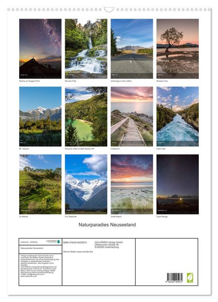 Produktbild: Naturparadies Neuseeland (Wandkalender 2026 DIN A2 hoch), CALVENDO Monatskalender