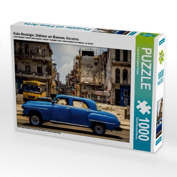 CALVENDO Puzzle Kuba Nostalgie: Oldtimer am Malecon, Havanna | 1000 Teile Lege-Größe 64x48cm Foto-Puzzle für glückliche Stunden