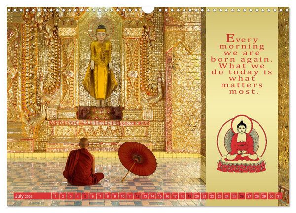 Produktbild: BUDDHIST WISDOMS - THE RED UMBRELLA (Wall Calendar 2026 DIN A3 landscape), CALVENDO 12 Month Wall Calendar
