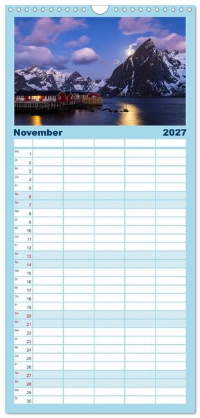 Produktbild: Familienplaner 2027 - Licht des Nordens - LOFOTEN mit 5 Spalten (Wandkalender, 21 x 45 cm) CALVENDO
