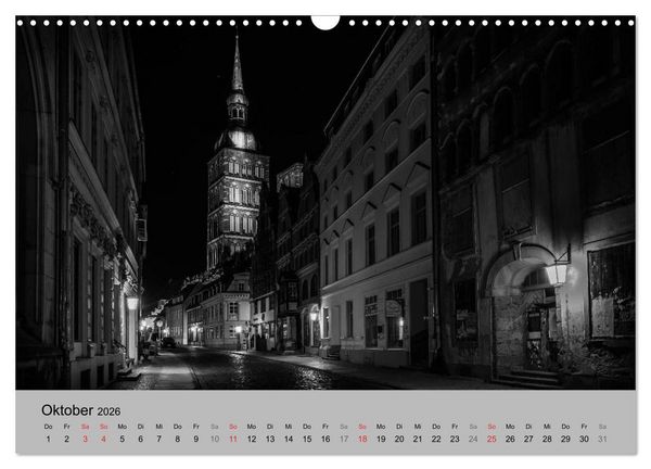 Produktbild: Hansestadt Stralsund bei Nacht (mit GPS-Koordinaten) (Wandkalender 2026 DIN A3 quer), CALVENDO Monatskalender