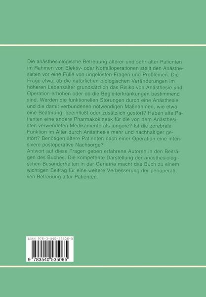Produktbild: Der geriatrische Patient in der Anaesthesie