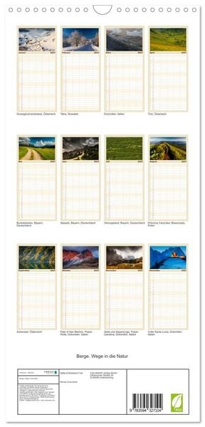 Produktbild: Familienplaner 2027 - Berge. Wege in die Natur mit 5 Spalten (Wandkalender, 21 x 45 cm) CALVENDO