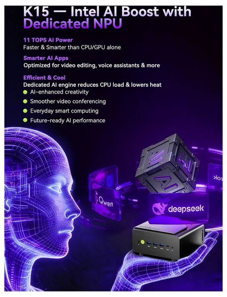 Produktbild: GMKtec Mini PC K15 Intel&reg; Core&trade; Ultra 5 125U Intel&reg; Core&trade; Ultra 5 125U 4.3 GHz 16 GB RAM 1 TB SSD Intel Graphics Win 11 Pro K15