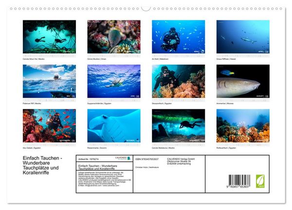 Produktbild: Einfach Tauchen - Wunderbare Tauchpl&auml;tze und Korallenriffe (hochwertiger Premium Wandkalender 2026 DIN A2 quer), Kunstdruck in Hochglanz