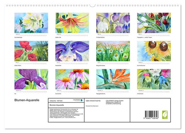 Produktbild: Blumen-Aquarelle (hochwertiger Premium Wandkalender 2026 DIN A2 quer), Kunstdruck in Hochglanz