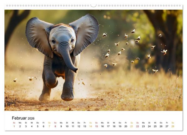 Produktbild: Elefanten Kinder - kleine Riesen (hochwertiger Premium Wandkalender 2026 DIN A2 quer), Kunstdruck in Hochglanz