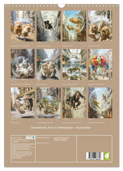 Produktbild: Schwebende Tiere in Seifenblasen - Humorbilder (Wandkalender 2026 DIN A3 hoch), CALVENDO Monatskalender
