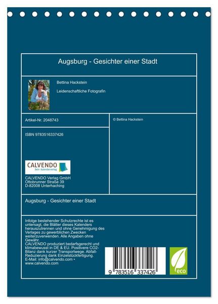 Produktbild: Augsburg - Gesichter einer Stadt (Tischkalender 2026 DIN A5 hoch), CALVENDO Monatskalender