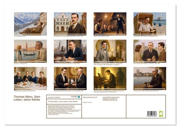 Produktbild: Thomas Mann. Sein Leben, seine Werke (Wandkalender 2026 DIN A2 quer), CALVENDO Monatskalender