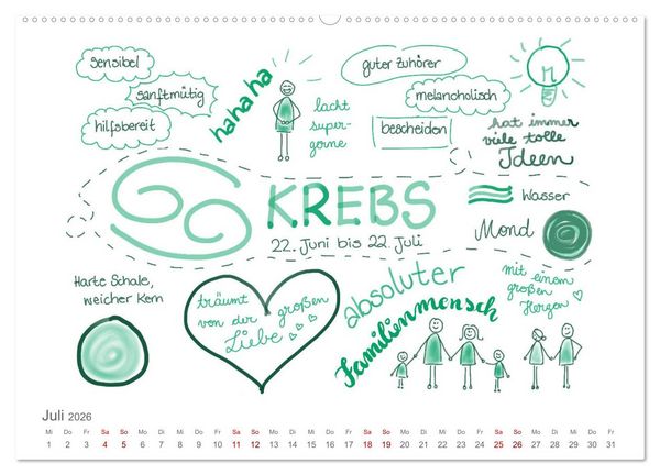 Produktbild: Sternzeichen-Kalender (hochwertiger Premium Wandkalender 2026 DIN A2 quer), Kunstdruck in Hochglanz