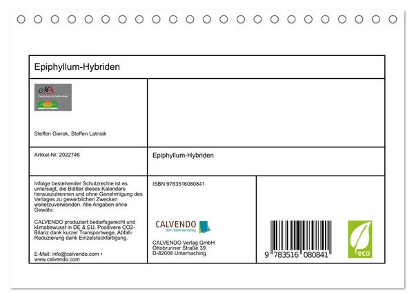 Produktbild: Epiphyllum-Hybriden (Tischkalender 2026 DIN A5 quer), CALVENDO Monatskalender