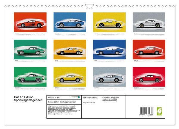 Produktbild: Car Art Edition Sportwagenlegenden (Wandkalender 2026 DIN A3 quer), CALVENDO Monatskalender
