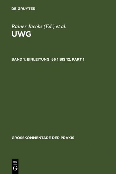 Produktbild: UWG / Einleitung; &sect;&sect; 1 bis 12
