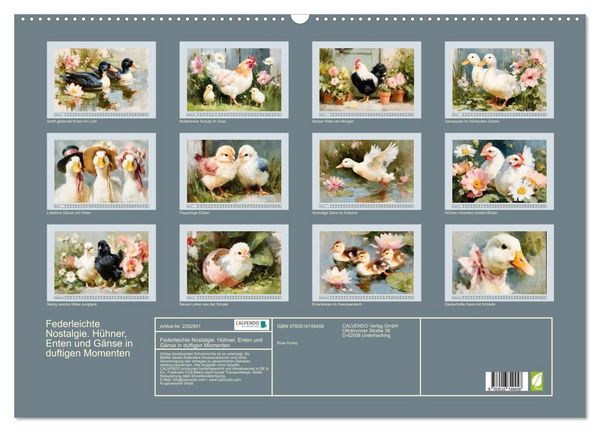 Produktbild: Federleichte Nostalgie. H&uuml;hner, Enten und G&auml;nse in duftigen Momenten (Wandkalender 2027 DIN A2 quer), CALVENDO Monatskalender