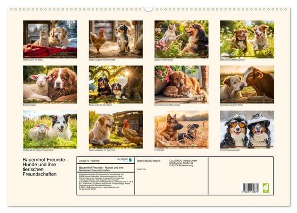 Produktbild: Bauernhof-Freunde - Hunde und ihre tierischen Freundschaften (Wandkalender 2026 DIN A2 quer), CALVENDO Monatskalender