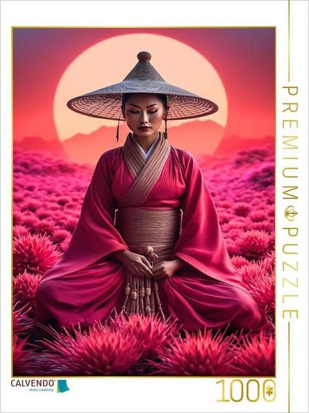 CALVENDO Puzzle Zen - meditierende Frau, eingehüllt in eine Aura spiritueller Harmonie | 1000 Teile Lege-Größe 64x48cm F