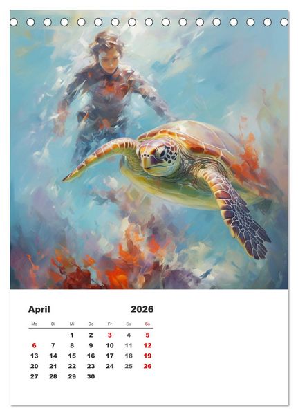 Produktbild: Tauchen im ewigen Blau. Eine Aquarell-Reise in die Tiefen der Meere (Tischkalender 2026 DIN A5 hoch), CALVENDO Monatskalender