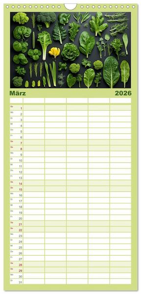 Produktbild: Familienplaner 2026 - Ordentlich Vegetarisch mit 5 Spalten (Wandkalender, 21 x 45 cm) CALVENDO