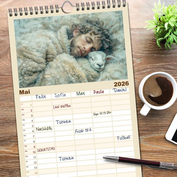 Produktbild: Familienplaner 2026 - Bei den Schafen - Malerische Reise mit 5 Spalten (Wandkalender, 21 x 45 cm) CALVENDO