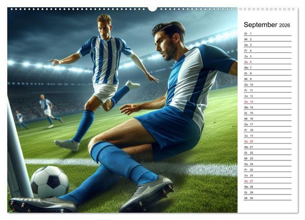 Produktbild: Fu&szlig;ball Highlights - Von der KI geschaffene Spielmomente (hochwertiger Premium Wandkalender 2026 DIN A2 quer), Kunstdruck in Hochglanz