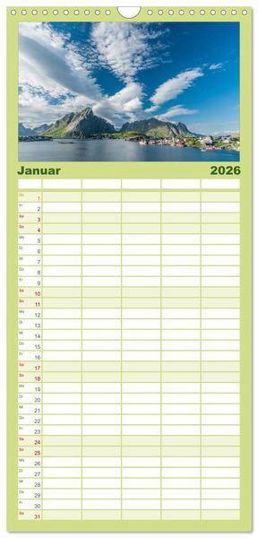 Produktbild: Familienplaner 2026 - Norwegen mit 5 Spalten (Wandkalender, 21 x 45 cm) CALVENDO