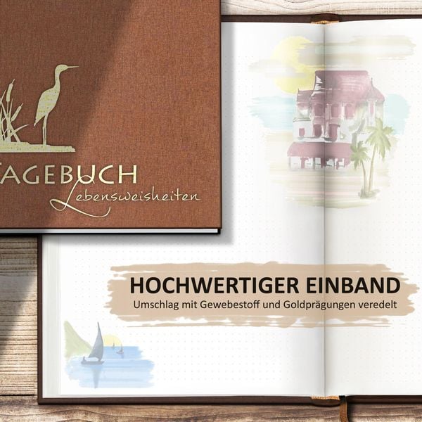 Tagebuch illustriert mit Aquarellmalerei und schönen Sprüchen zum Nachdenken