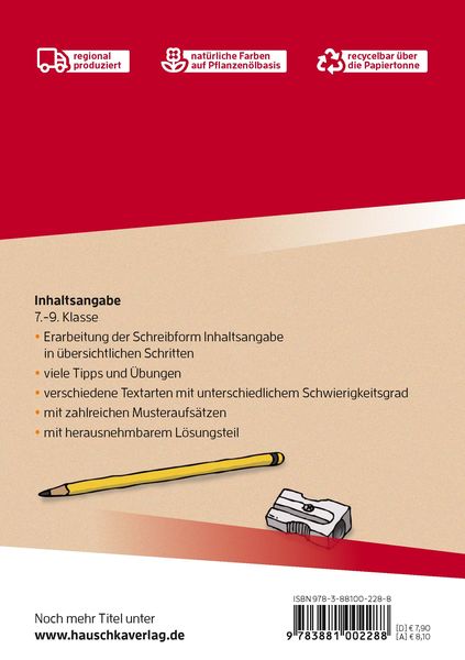 Produktbild: Inhaltsangabe. Aufsatz 7.-9. Klasse, A5-Heft