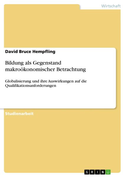 Produktbild: Bildung als Gegenstand makro&ouml;konomischer Betrachtung