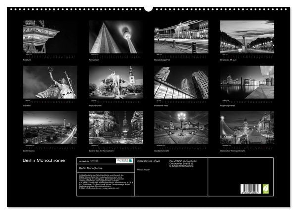 Produktbild: Berlin Monochrome (Wandkalender 2026 DIN A2 quer), CALVENDO Monatskalender
