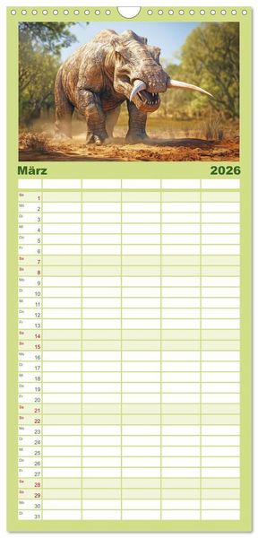 Produktbild: Familienplaner 2026 - Urzeittiere - KI-Fantasiebilder mit 5 Spalten (Wandkalender, 21 x 45 cm) CALVENDO