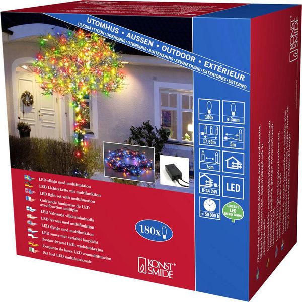 Produktbild: Konstsmide 3632-500 Micro-Lichterkette Au&szlig;en netzbetrieben Anzahl Leuchtmittel 180 LED Mehrfarbig Beleuchtete L&auml;nge: 5.53 m