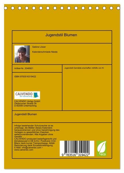 Produktbild: Jugendstil Blumen (Tischkalender 2026 DIN A5 hoch), CALVENDO Monatskalender
