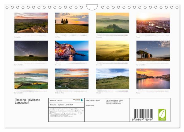 Produktbild: Toskana - idyllische Landschaft (Wandkalender 2026 DIN A4 quer), CALVENDO Monatskalender