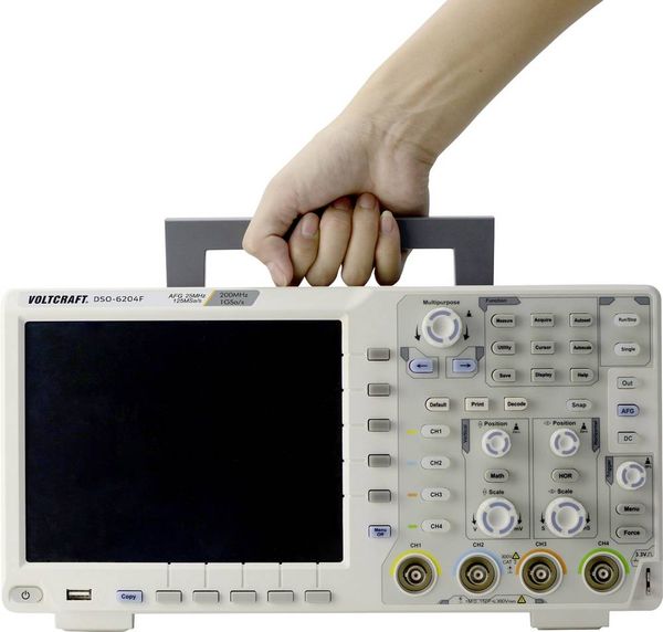 Produktbild: VOLTCRAFT DSO-6204F Digital-Oszilloskop 200 MHz 4-Kanal 1 GSa/s 10 Mpts 8 Bit Digital-Speicher (DSO), Funktionsgenerator 1 St.