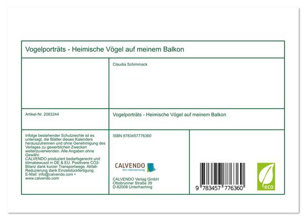 Produktbild: Vogelportr&auml;ts - Heimische V&ouml;gel auf meinem Balkon (Tischkalender 2026 DIN A5 quer), CALVENDO Monatskalender