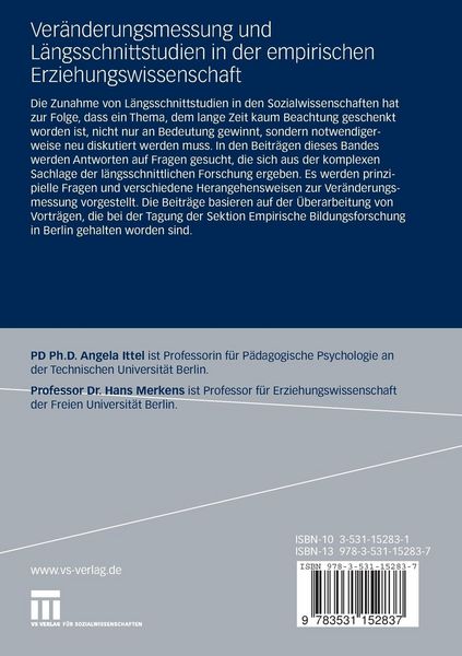 Produktbild: Ver&auml;nderungsmessung und L&auml;ngsschnittstudien in der empirischen Erziehungswissenschaft