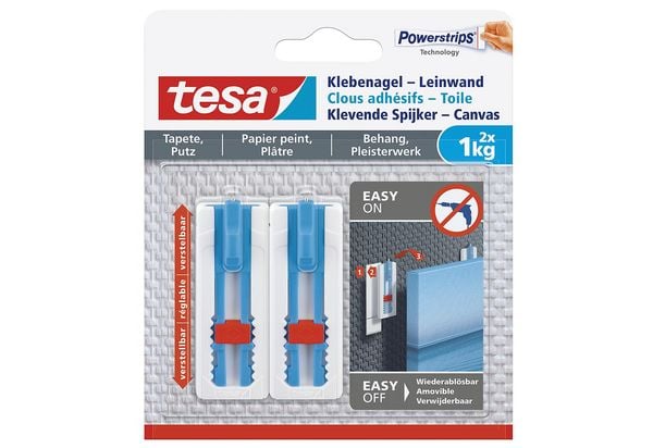 Produktbild: TESA&reg; Powerstrips&reg; Klebenagel Leinwand f&uuml;r Tapete & Putz verstellbar, weiss
