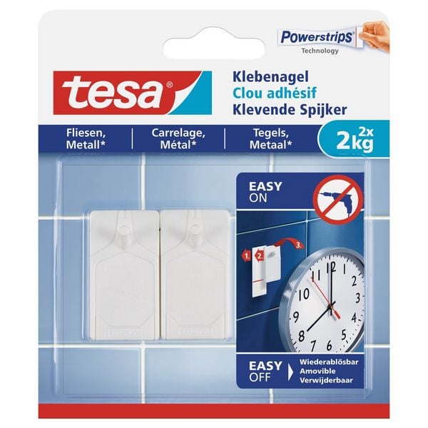 TESA Powerstrips Klebenagel für Fliesen & Metall, weiss