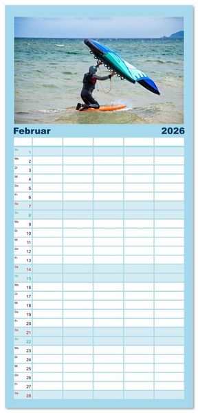 Produktbild: Familienplaner 2026 - Wingfoilen - fliegen &uuml;ber das Wasser mit 5 Spalten (Wandkalender, 21 x 45 cm) CALVENDO