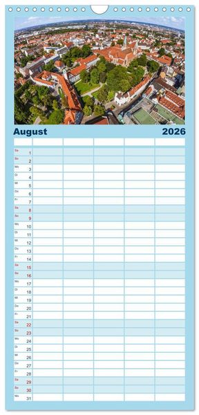 Produktbild: Familienplaner 2026 - Meine Heimat von oben - Luftbilder von Augsburg mit 5 Spalten (Wandkalender, 21 x 45 cm) CALVENDO