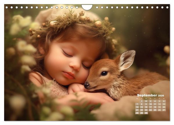Produktbild: Kleine Schlummerparade: Babys und ihre kuscheligen Tierfreunde (Wandkalender 2026 DIN A4 quer), CALVENDO Monatskalender
