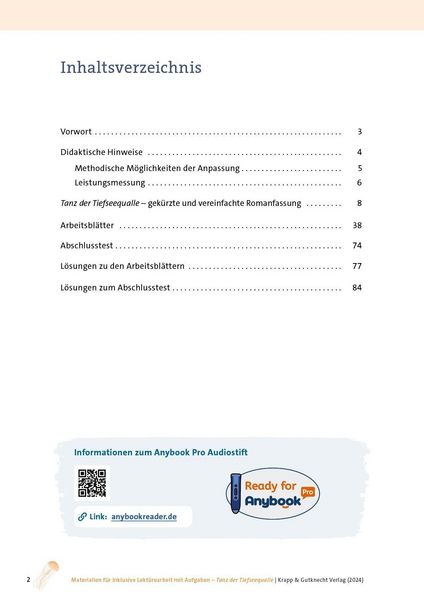 Produktbild: Anybook &ndash; Tanz der Tiefseequalle &ndash; Stefanie H&ouml;fler &ndash; Materialien f&uuml;r inklusive Lekt&uuml;rearbeit mit Aufgaben &ndash; Lehrerheft