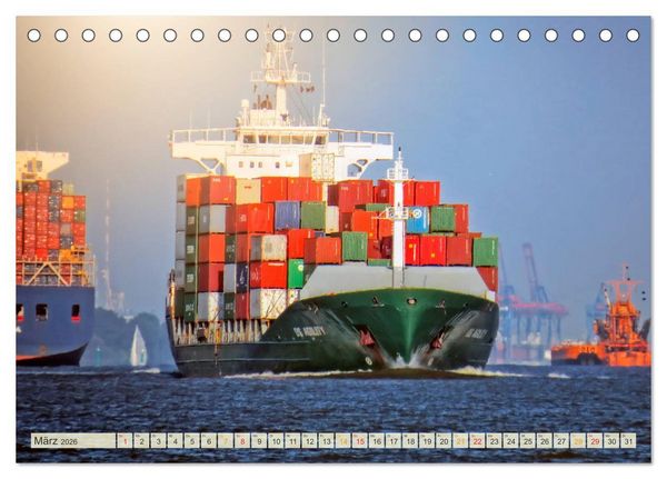 Produktbild: Containerschiffe auf der Elbe (Tischkalender 2026 DIN A5 quer), CALVENDO Monatskalender